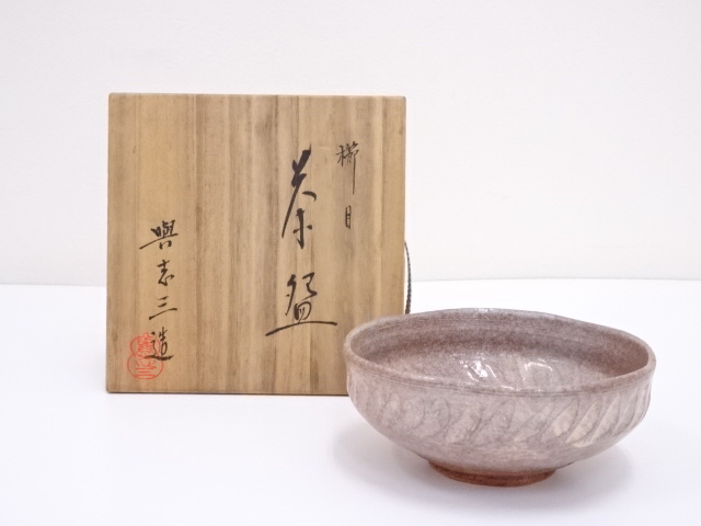 JAPANESE TEA CEREMONY KYO WARE TEA BOWL BY YOSHIZO ASAMI COMB MARKS / CHAWAN
